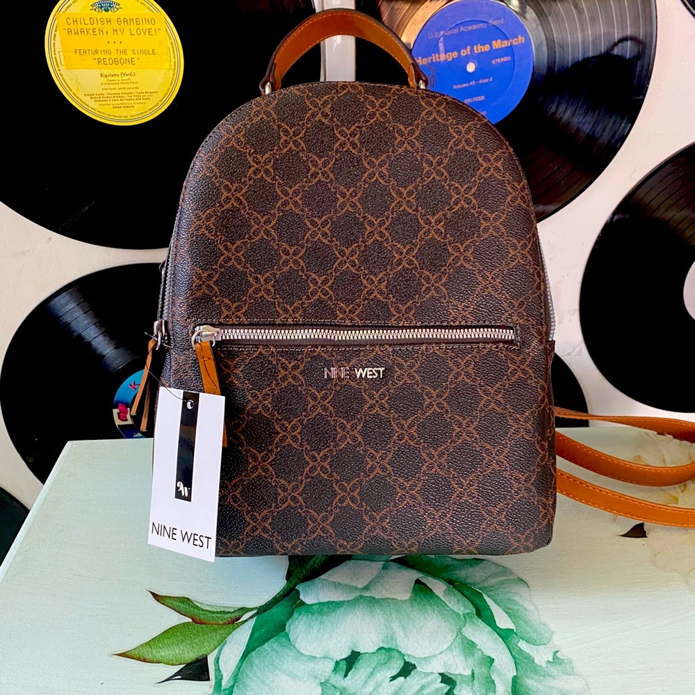 Brown Nine West 9 Logo Backpack NWT